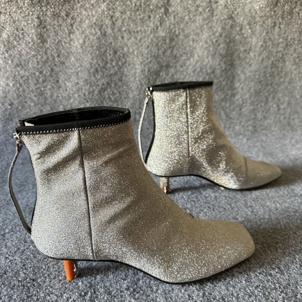 Calvin Klein 205W39NYC Silver Glitter Rhinestone Ankle Bootie Synthetic Zip 38.5